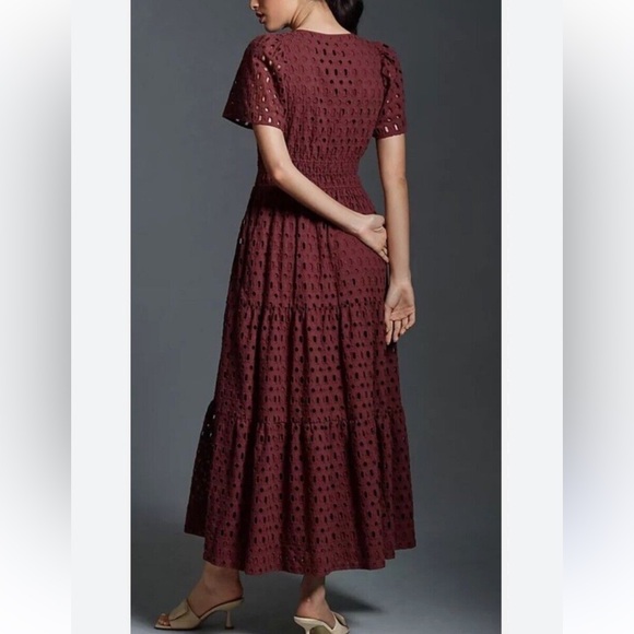 Anthropologie Somerset Maxi Dress Eyelet Edition Tiered Chocolate BROWN L - Picture 2 of 12